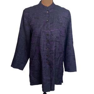 Chico’s oriental style shimmer printed mandarin collar Kaftan shirt jacket sz 8